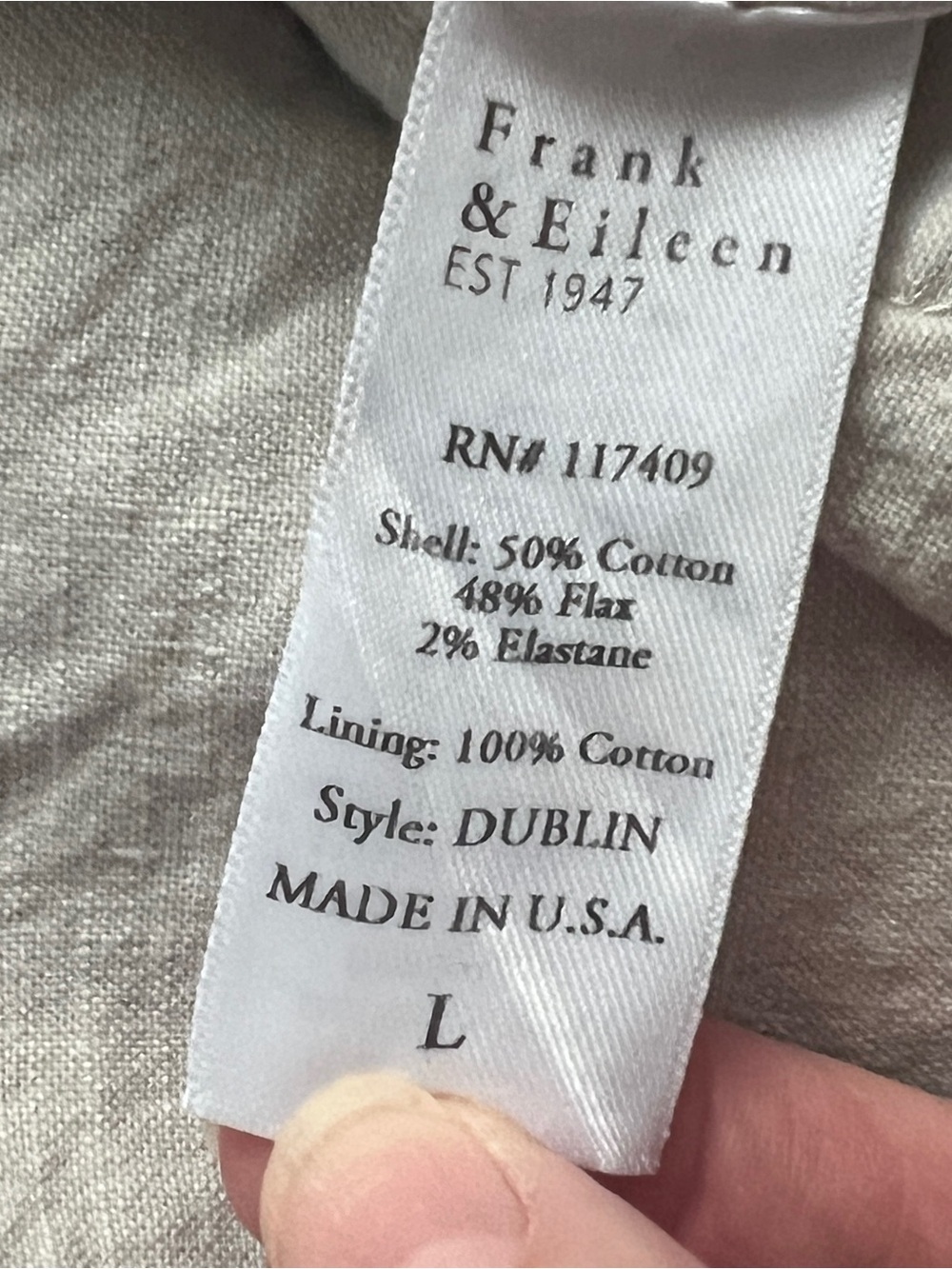 FRANK & EILEEN Dublin Blazer Open Front Jacket Linen Cotton Flax Cream Size L - Picture 8 of 13